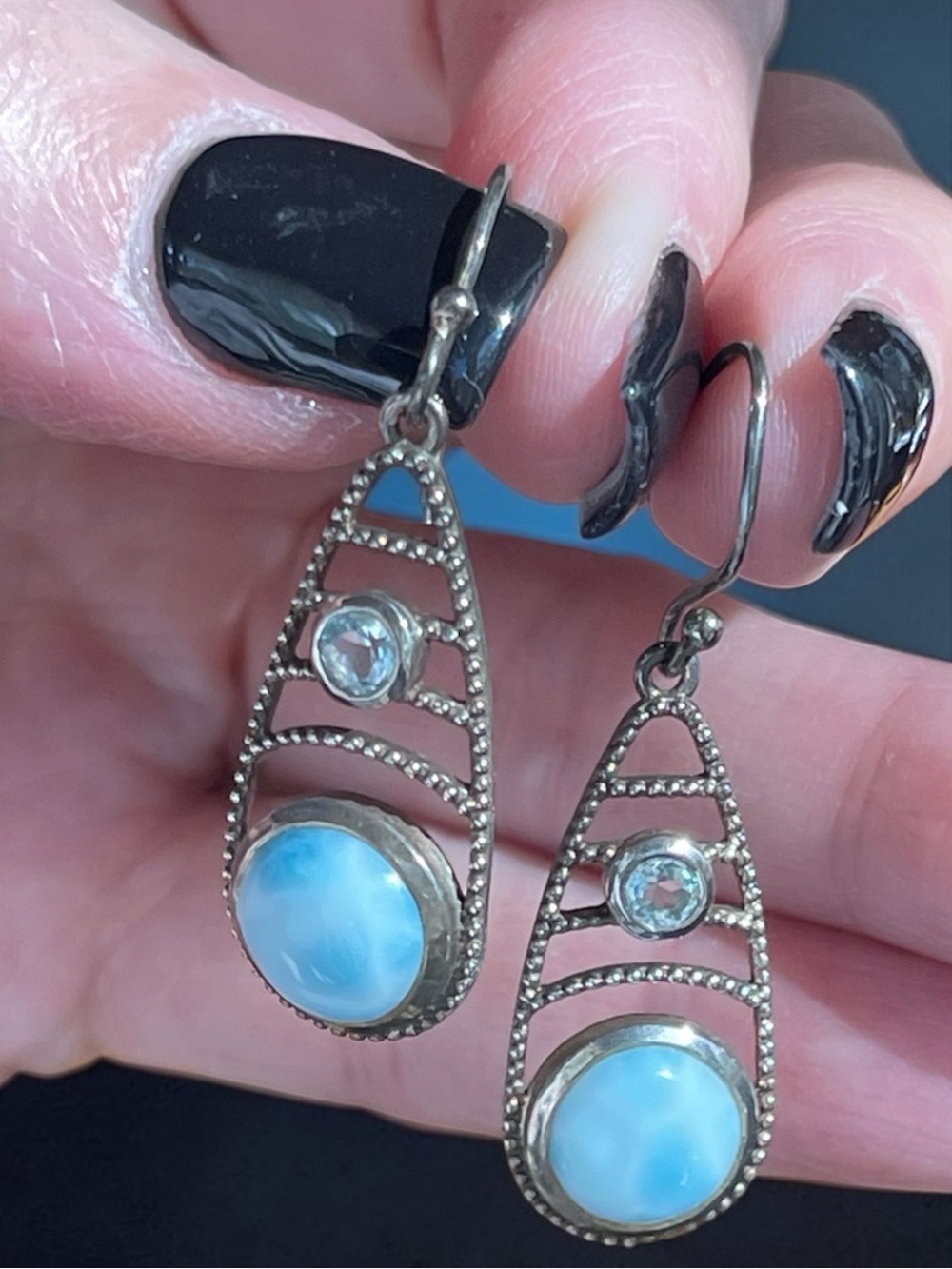 Sterling Silver Blue Larimar Drop Earrings - Elegant Teardrop Design